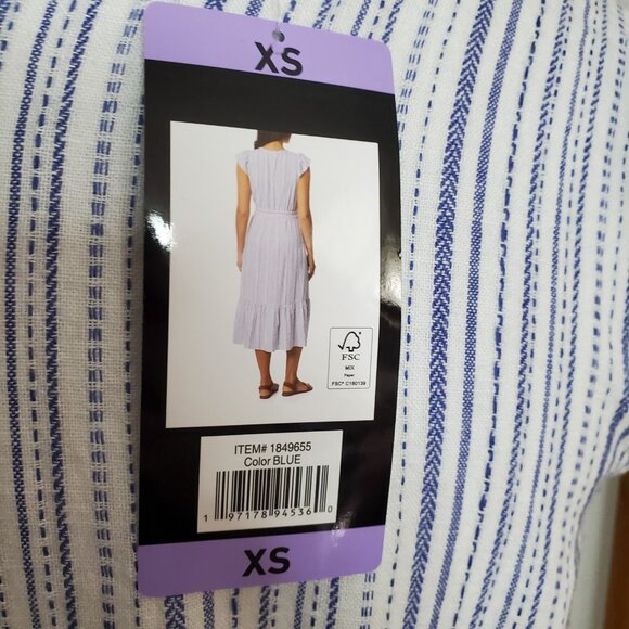 Briggs Women's Linen Blend Size XS Tiered Flutter Cap Sleeve Dress White Blue - Picture 8 of 15